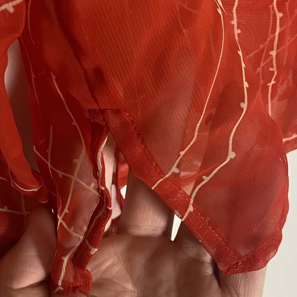 Impressions Top Womens Small Red Multi Abstract Sheer Classy Button Up Dressy S - Picture 6 of 16
